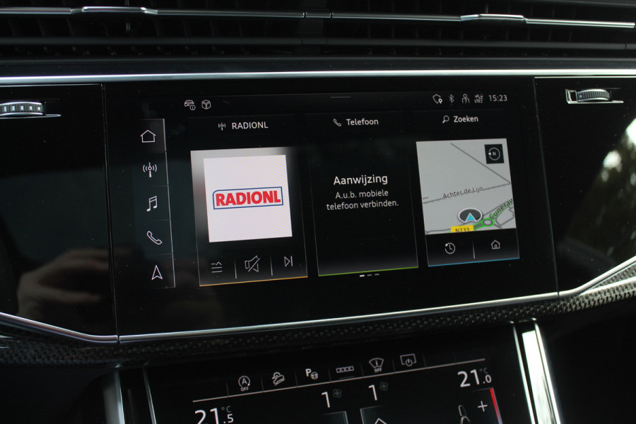 Audi Q8 55 TFSI quattro Pro Line S / Trekhaak / Panoramadak / Camera / Head-up / Luxe Leder / Carbon / 22'' / RS Seats / Keyless / Sfeerverlichting / Matrix LED / Stoelventilatie / Stuur+Stoelverwarming / DAB / ACC / Stoelm