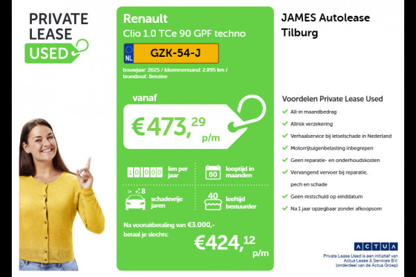 Renault Clio 1.0 TCe 90 GPF techno PRIVATE LEASE vanaf € 469