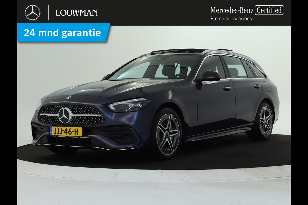 Mercedes-Benz C-Klasse Estate 300 e AMG Plug-In Hybride AMG Line | Trekhaak | Panorama Schuif-Kanrteldak | Distronic | Stuur en Stoelverwarming. Inclusief 24 maanden Mercedes-Benz Certified garantie voor Europa. Mercedes-Benz C-Klasse Estate 300 e AMG Plug-In Hybride AMG Line | Trekhaak | Panorama Schuif-Kanrteldak | Distronic | Stuur en Stoelverwarming. Inclusief 24 maanden Mercedes-Benz Certified garantie voor Europa.