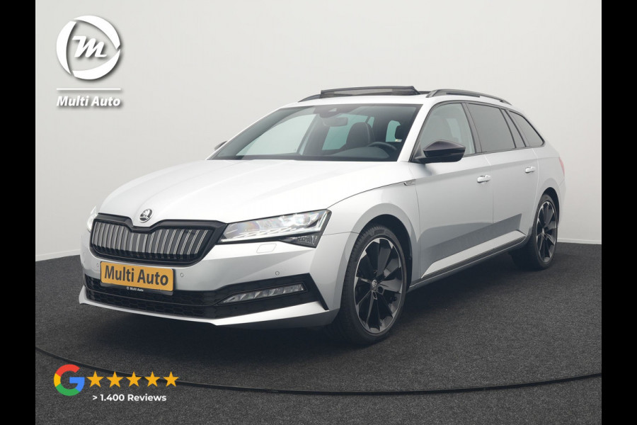Škoda Superb Combi 1.4 TSI iV Sportline Plug In Hybrid 218pk Dealer O.H PHEV | Trekhaak Af Fabriek | Panodak | Adaptive Cruise | Camera | Alcantara Sportstoelen Memory & Verwarmd | Apple Carplay | Navigatie | Crystal LED | Sportstuur Vewarmd | Virtual | DAB |