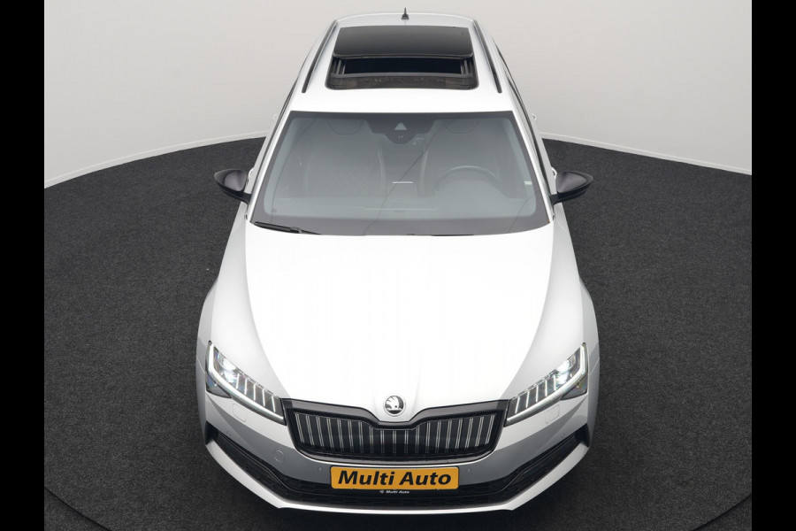 Škoda Superb Combi 1.4 TSI iV Sportline Plug In Hybrid 218pk Dealer O.H PHEV | Trekhaak Af Fabriek | Panodak | Adaptive Cruise | Camera | Alcantara Sportstoelen Memory & Verwarmd | Apple Carplay | Navigatie | Crystal LED | Sportstuur Vewarmd | Virtual | DAB |