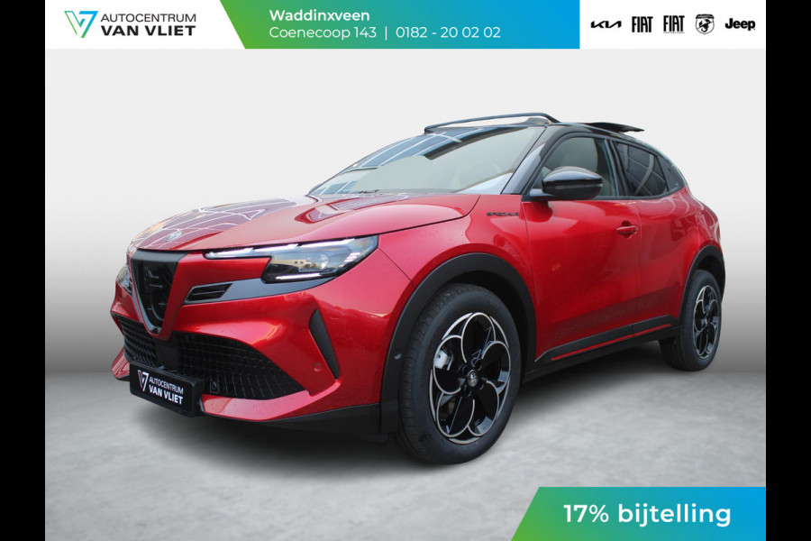 Alfa Romeo junior Elettrica Speciale 54 kWh | 17% Bijtelling | Schuif/Kanteldak | Pack Techno | Brera Red | Dak Zwart Alfa Romeo junior Elettrica Speciale 54 kWh | 17% Bijtelling | Schuif/Kanteldak | Pack Techno | Brera Red | Dak Zwart