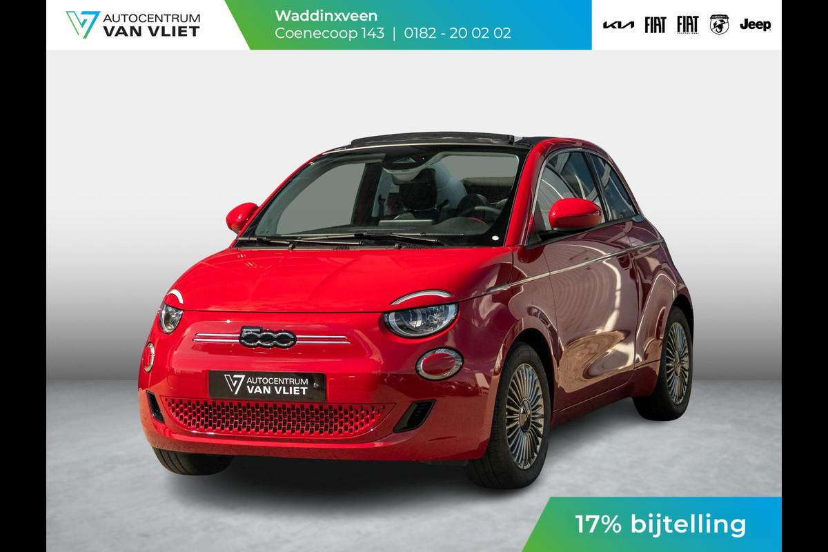 Fiat 500E 42 kWh Cabrio | Uit voorraad leverbaar | 17% Bijtelling | Clima | Camera | Carplay | Cruise