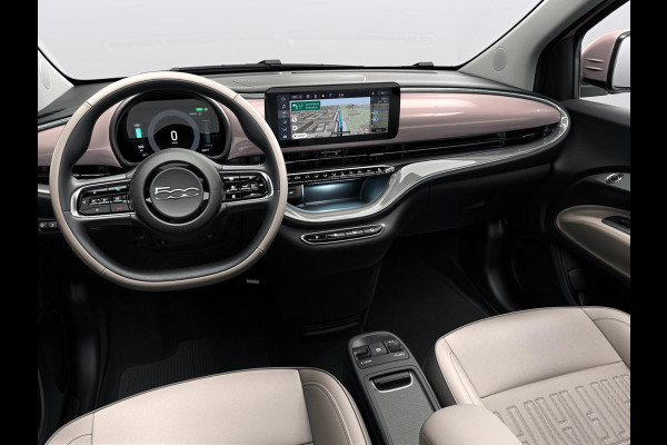 Fiat 500E 3+1 La Prima 42 kWh | 17% Bijtelling | Clima | Cruise | Leder | 17" | Priv Glass | Winter Pack | JBL Sound | BSM | Apple Carplay