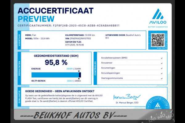 Fiat 500 E Action 24 kWh bj2022 N.a.p 13.000km Airco Soh 96%