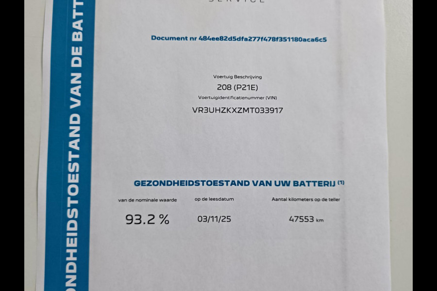 Peugeot e-208 EV Allure 50 kWh SOH 93,2% | Navigatie | Android auto / Apple carplay | Cruise control | Achteruitrijcamera