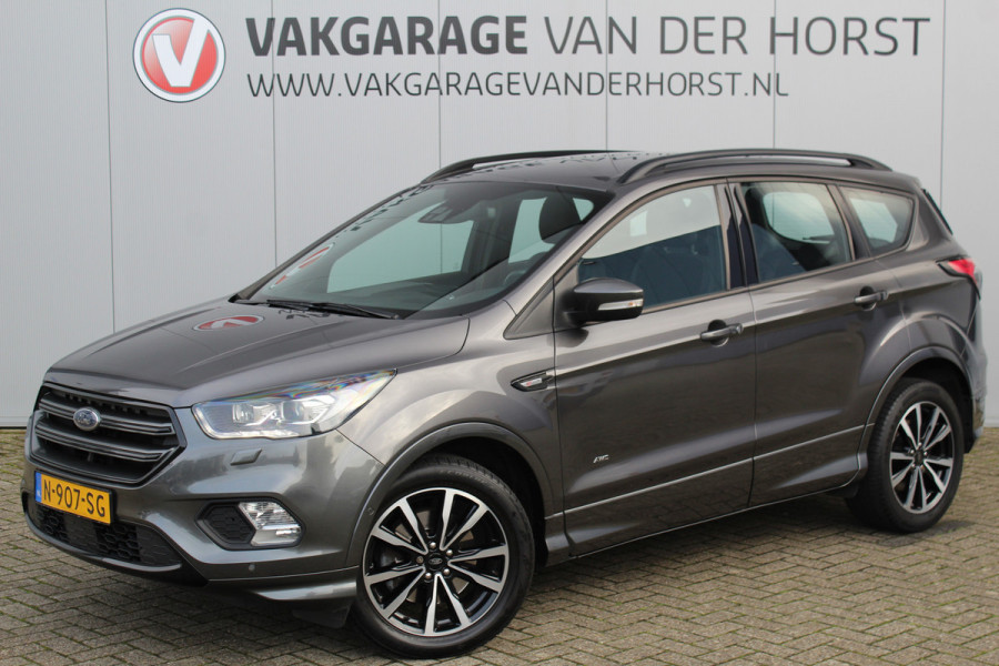 Ford Kuga 1.5-182pk EcoBoost ST-Line AWD-AUTOMAAT. Ideale caravantrekker: vierwielaangedreven automaat, trekgewicht 1.850kg ! Autm. airco dual, adapt. cruise cntrl, navigatie, telefoonvoorb., stoel- en voorraamverw., bi-xenon verl., lm wielen, camera, pdc v+a, Sony soundsyst., side- en laneassist etc.