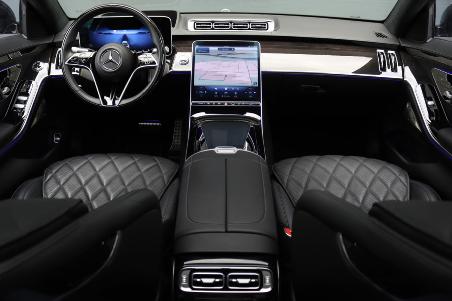 Mercedes-Benz S-Klasse 400d 4MATIC Lang AMG Line Aut9 | Airmatic | Achterasbesturing | Distronic+ | Zonweringspakket | Burmester | Stoelventilatie | Verwarmd Stuurwiel | HUD | Vlakkenverwarming |