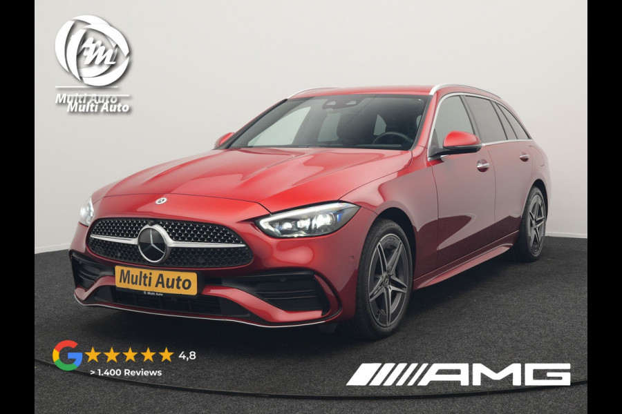 Mercedes-Benz C-Klasse Estate 300 e AMG Line Plug In Hybrid 313pk Dealer O.H PHEV | Trekhaak af Fabriek | Adaptive Cruise | 360 Camera | Digital LED | Burmester Soundsystem | Alcantara Sportstoelen Verwarmd | Sfeerverlichting | Keyless |