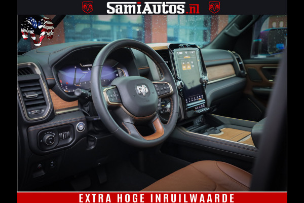 Dodge Ram 1500 BLACK OPS LONGHORN 5.7 V8 HEMI | 8820KM! | BOM VOL | HUD | LUCHTVERING | PANO | 200L LPG | ADAPTIVE CRUISE | DIGI VIRTUAL CLUSTER | CARPLAY | 3500KG | HEADUP | CREW CAB DUBBELE CABINE | 5 PERSOONS | ZWART MET BRUIN LEDER | Z.G.A.N