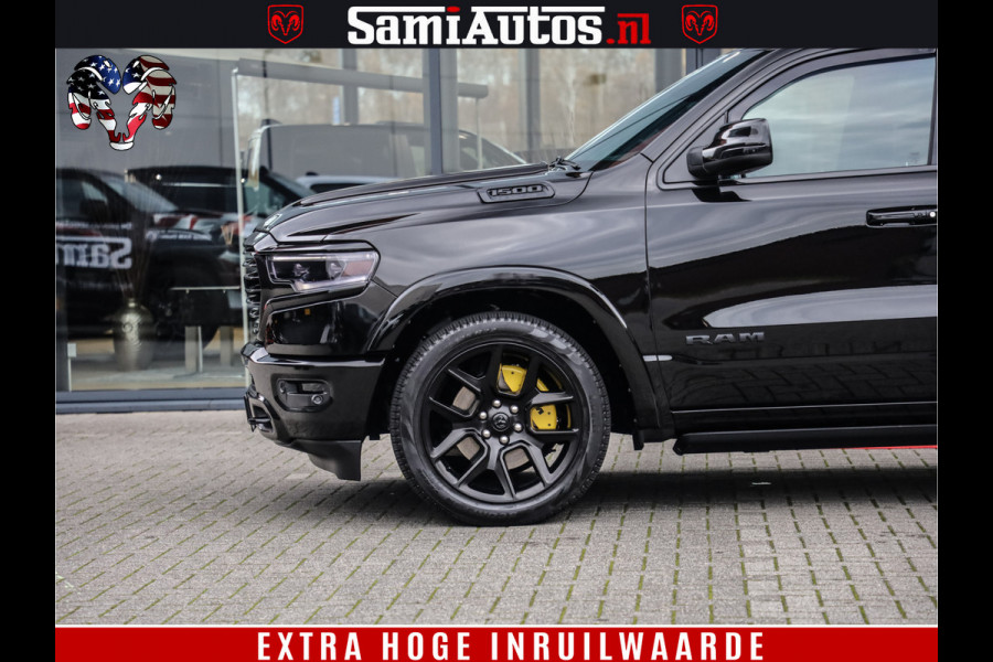 Dodge Ram 1500 BLACK OPS LONGHORN 5.7 V8 HEMI | 8820KM! | BOM VOL | HUD | LUCHTVERING | PANO | 200L LPG | ADAPTIVE CRUISE | DIGI VIRTUAL CLUSTER | CARPLAY | 3500KG | HEADUP | CREW CAB DUBBELE CABINE | 5 PERSOONS | ZWART MET BRUIN LEDER | Z.G.A.N