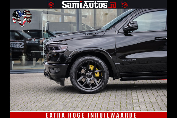 Dodge Ram 1500 BLACK OPS LONGHORN 5.7 V8 HEMI | 8820KM! | BOM VOL | HUD | LUCHTVERING | PANO | 200L LPG | ADAPTIVE CRUISE | DIGI VIRTUAL CLUSTER | CARPLAY | 3500KG | HEADUP | CREW CAB DUBBELE CABINE | 5 PERSOONS | ZWART MET BRUIN LEDER | Z.G.A.N