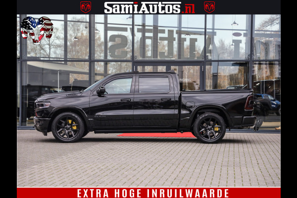 Dodge Ram 1500 BLACK OPS LONGHORN 5.7 V8 HEMI | 8820KM! | BOM VOL | HUD | LUCHTVERING | PANO | 200L LPG | ADAPTIVE CRUISE | DIGI VIRTUAL CLUSTER | CARPLAY | 3500KG | HEADUP | CREW CAB DUBBELE CABINE | 5 PERSOONS | ZWART MET BRUIN LEDER | Z.G.A.N