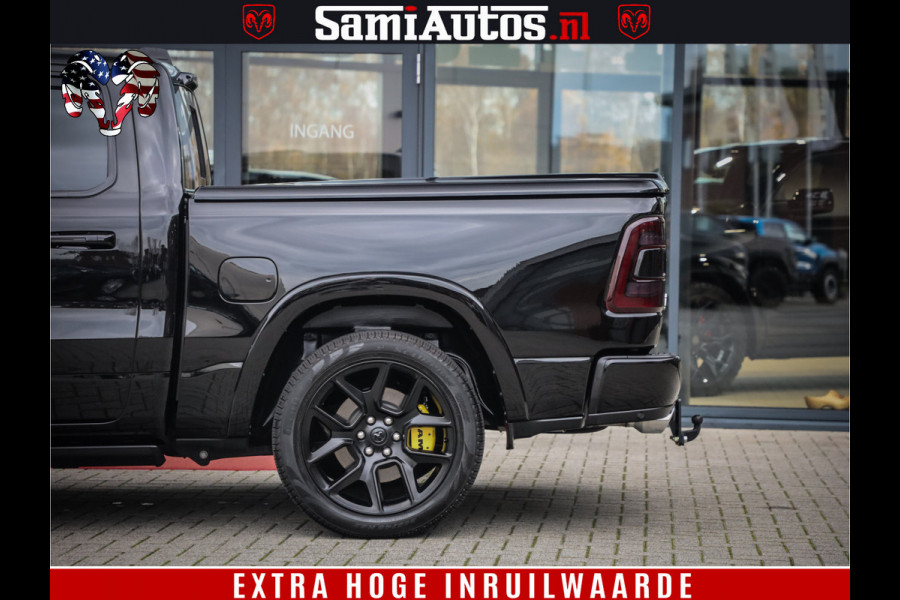 Dodge Ram 1500 BLACK OPS LONGHORN 5.7 V8 HEMI | 8820KM! | BOM VOL | HUD | LUCHTVERING | PANO | 200L LPG | ADAPTIVE CRUISE | DIGI VIRTUAL CLUSTER | CARPLAY | 3500KG | HEADUP | CREW CAB DUBBELE CABINE | 5 PERSOONS | ZWART MET BRUIN LEDER | Z.G.A.N