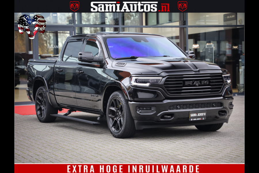 Dodge Ram 1500 BLACK OPS LONGHORN 5.7 V8 HEMI | 8820KM! | BOM VOL | HUD | LUCHTVERING | PANO | 200L LPG | ADAPTIVE CRUISE | DIGI VIRTUAL CLUSTER | CARPLAY | 3500KG | HEADUP | CREW CAB DUBBELE CABINE | 5 PERSOONS | ZWART MET BRUIN LEDER | Z.G.A.N