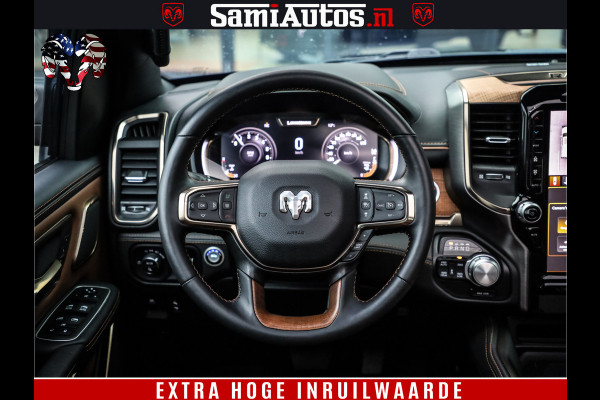 Dodge Ram 1500 BLACK OPS LONGHORN 5.7 V8 HEMI | 8820KM! | BOM VOL | HUD | LUCHTVERING | PANO | 200L LPG | ADAPTIVE CRUISE | DIGI VIRTUAL CLUSTER | CARPLAY | 3500KG | HEADUP | CREW CAB DUBBELE CABINE | 5 PERSOONS | ZWART MET BRUIN LEDER | Z.G.A.N