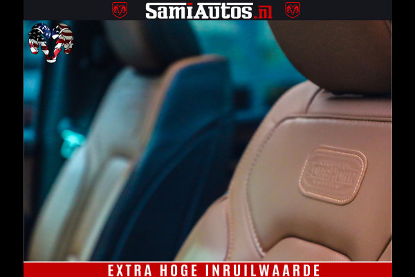 Dodge Ram 1500 BLACK OPS LONGHORN 5.7 V8 HEMI | 8820KM! | BOM VOL | HUD | LUCHTVERING | PANO | 200L LPG | ADAPTIVE CRUISE | DIGI VIRTUAL CLUSTER | CARPLAY | 3500KG | HEADUP | CREW CAB DUBBELE CABINE | 5 PERSOONS | ZWART MET BRUIN LEDER | Z.G.A.N