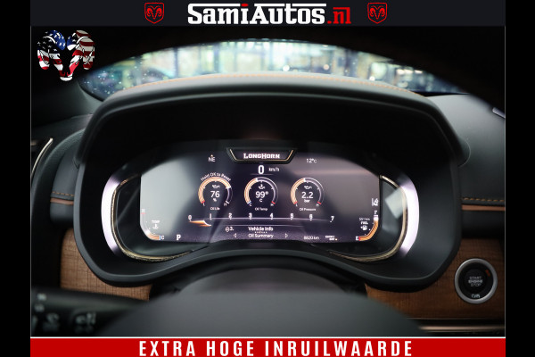 Dodge Ram 1500 BLACK OPS LONGHORN 5.7 V8 HEMI | 8820KM! | BOM VOL | HUD | LUCHTVERING | PANO | 200L LPG | ADAPTIVE CRUISE | DIGI VIRTUAL CLUSTER | CARPLAY | 3500KG | HEADUP | CREW CAB DUBBELE CABINE | 5 PERSOONS | ZWART MET BRUIN LEDER | Z.G.A.N