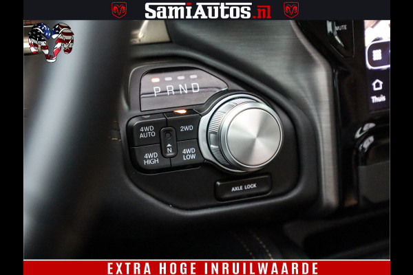 Dodge Ram 1500 BLACK OPS LONGHORN 5.7 V8 HEMI | 8820KM! | BOM VOL | HUD | LUCHTVERING | PANO | 200L LPG | ADAPTIVE CRUISE | DIGI VIRTUAL CLUSTER | CARPLAY | 3500KG | HEADUP | CREW CAB DUBBELE CABINE | 5 PERSOONS | ZWART MET BRUIN LEDER | Z.G.A.N