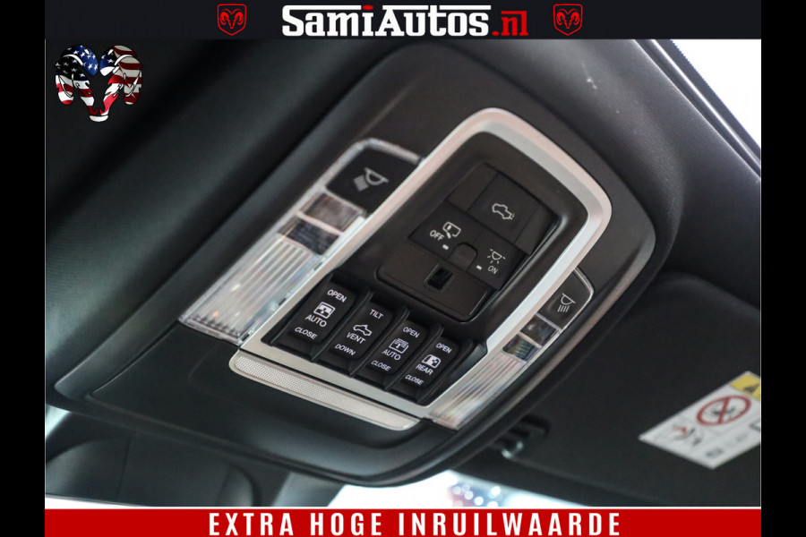 Dodge Ram 1500 BLACK OPS LONGHORN 5.7 V8 HEMI | 8820KM! | BOM VOL | HUD | LUCHTVERING | PANO | 200L LPG | ADAPTIVE CRUISE | DIGI VIRTUAL CLUSTER | CARPLAY | 3500KG | HEADUP | CREW CAB DUBBELE CABINE | 5 PERSOONS | ZWART MET BRUIN LEDER | Z.G.A.N
