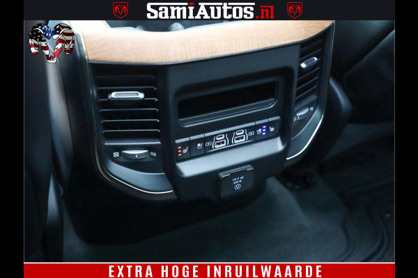 Dodge Ram 1500 BLACK OPS LONGHORN 5.7 V8 HEMI | 8820KM! | BOM VOL | HUD | LUCHTVERING | PANO | 200L LPG | ADAPTIVE CRUISE | DIGI VIRTUAL CLUSTER | CARPLAY | 3500KG | HEADUP | CREW CAB DUBBELE CABINE | 5 PERSOONS | ZWART MET BRUIN LEDER | Z.G.A.N