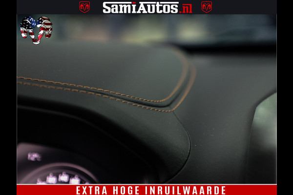 Dodge Ram 1500 BLACK OPS LONGHORN 5.7 V8 HEMI | 8820KM! | BOM VOL | HUD | LUCHTVERING | PANO | 200L LPG | ADAPTIVE CRUISE | DIGI VIRTUAL CLUSTER | CARPLAY | 3500KG | HEADUP | CREW CAB DUBBELE CABINE | 5 PERSOONS | ZWART MET BRUIN LEDER | Z.G.A.N