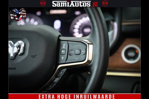 Dodge Ram 1500 BLACK OPS LONGHORN 5.7 V8 HEMI | 8820KM! | BOM VOL | HUD | LUCHTVERING | PANO | 200L LPG | ADAPTIVE CRUISE | DIGI VIRTUAL CLUSTER | CARPLAY | 3500KG | HEADUP | CREW CAB DUBBELE CABINE | 5 PERSOONS | ZWART MET BRUIN LEDER | Z.G.A.N