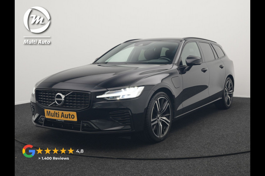 Volvo V60 T6 Recharge AWD R-Design Plug In Hybrid 340pk Dealer O.H. PHEV | Trekhaak Af Fabriek | Adaptive Cruise | Camera | Harman & Kardon | Lederen Sportstoelen Memory & Verwarmd | Apple Carplay | Navigatie | Stuur Verwarmd | Blis | Keyless | DAB |