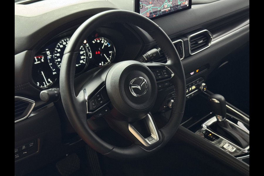 Mazda CX-5 2.0 E SkyActiv MHEV 165 HOMURA LEER/ALCANTARA ELEK.KLEP ADAP.CRUISE 19''LMV HEAD-UP 360.CAMERA FULL LED CARPLAY NAVI STOEL/STUUR 09/2024