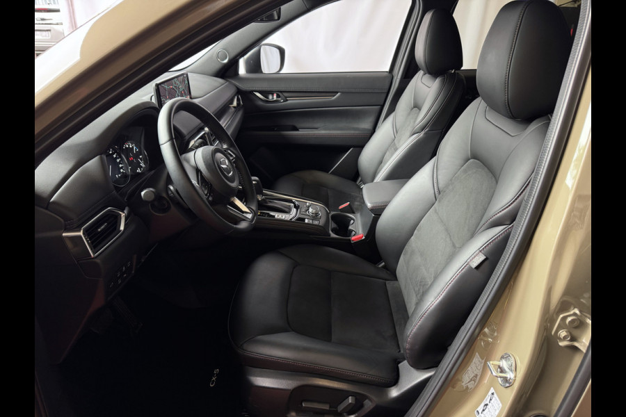 Mazda CX-5 2.0 E SkyActiv MHEV 165 HOMURA LEER/ALCANTARA ELEK.KLEP ADAP.CRUISE 19''LMV HEAD-UP 360.CAMERA FULL LED CARPLAY NAVI STOEL/STUUR 09/2024