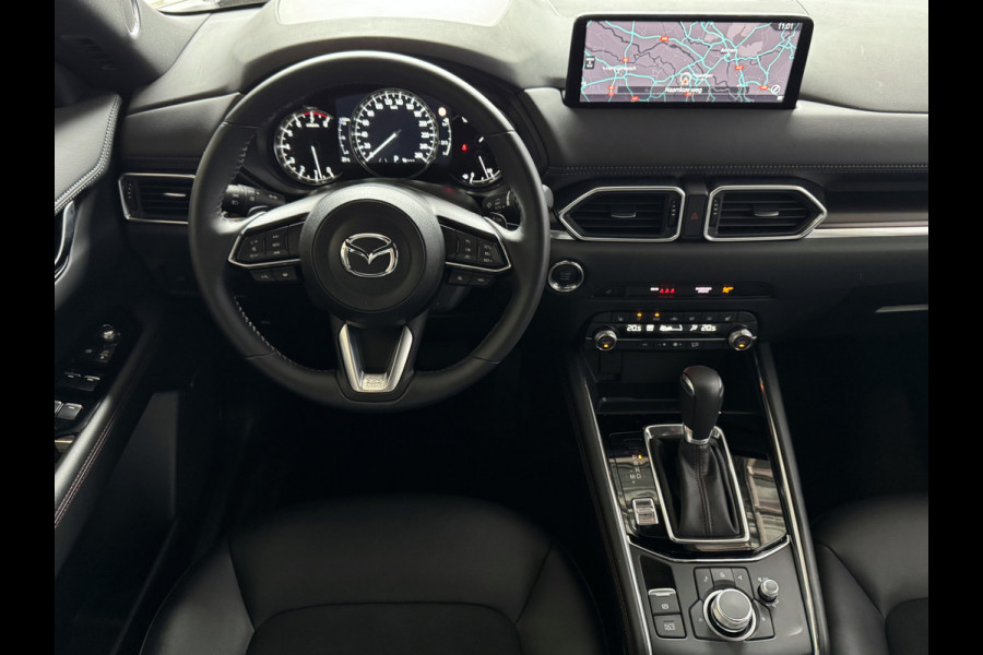 Mazda CX-5 2.0 E SkyActiv MHEV 165 HOMURA LEER/ALCANTARA ELEK.KLEP ADAP.CRUISE 19''LMV HEAD-UP 360.CAMERA FULL LED CARPLAY NAVI STOEL/STUUR 09/2024