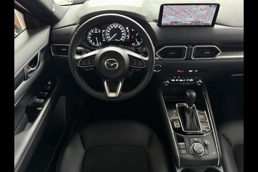 Mazda CX-5 2.0 E SkyActiv MHEV 165 HOMURA LEER/ALCANTARA ELEK.KLEP ADAP.CRUISE 19''LMV HEAD-UP 360.CAMERA FULL LED CARPLAY NAVI STOEL/STUUR 09/2024