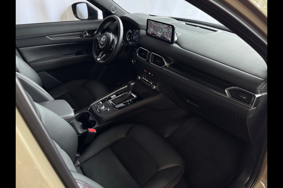 Mazda CX-5 2.0 E SkyActiv MHEV 165 HOMURA LEER/ALCANTARA ELEK.KLEP ADAP.CRUISE 19''LMV HEAD-UP 360.CAMERA FULL LED CARPLAY NAVI STOEL/STUUR 09/2024
