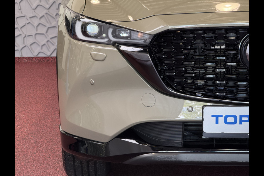 Mazda CX-5 2.0 E SkyActiv MHEV 165 HOMURA LEER/ALCANTARA ELEK.KLEP ADAP.CRUISE 19''LMV HEAD-UP 360.CAMERA FULL LED CARPLAY NAVI STOEL/STUUR 09/2024