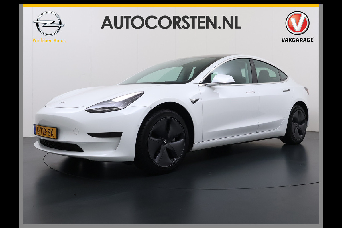 Tesla Model 3 RWD SR+ 60kWh 325PK Lmv 18" AutoPilot Leder PanoDak Adaptive-Cruise Lmv Camera's Elektr.-Stuur+Stoelen+Spiegels+Geheugen+Easy-En Navi LED Comfortstoelen ACC DAB Keyless en Voorverwarmen interieur via App One-Pedal-Drive Origineel Nederlandse auto tot 11kw laden thuis! Garantie Accu tot 10-12-2027 max 160.000km 1.584kg licht!