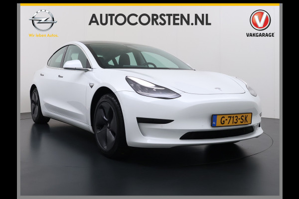 Tesla Model 3 RWD SR+ 60kWh 325PK Lmv 18" AutoPilot Leder PanoDak Adaptive-Cruise Lmv Camera's Elektr.-Stuur+Stoelen+Spiegels+Geheugen+Easy-En Navi LED Comfortstoelen ACC DAB Keyless en Voorverwarmen interieur via App One-Pedal-Drive Origineel Nederlandse auto tot 11kw laden thuis! Garantie Accu tot 10-12-2027 max 160.000km 1.584kg licht!