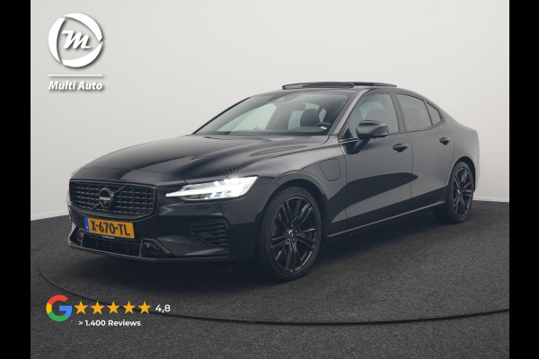Volvo S60 Recharge T8 AWD R-Design Plug in Hybrid 391pk Black Dealer O.H PHEV | Schuifdak | Bowers & Wilkins | Head Up | Adaptive Cruise | 360 Camera | Luxe Lederen Sportstoelen Massage & Memory | 19"L.M | Keyless | Navigatie |