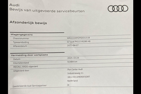 Audi Q7 60TSI 456pk QUATTRO COMPETION/S-LINE/HUD/MATRIX
