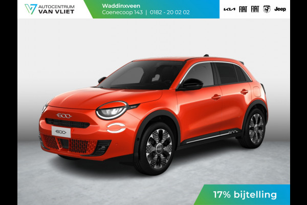 Fiat 600E La Prima 54 kWh | 17% Bijtelling | Carplay | Elek. Stoel | Stoelverwarming | Keyless | LED | Clima