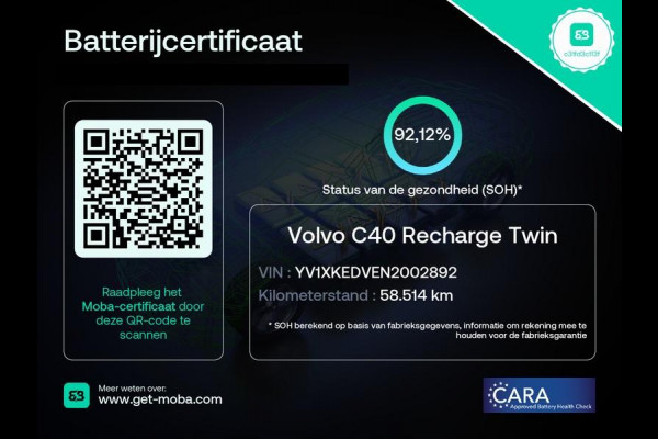 Volvo C40 RECHARGE TWIN INTRO AWD 78 KW/408 PK ACCU 92% BIJNA 2022.GARANTIE TOT 2032** 1800 KG TREKGEWICHT. PANODAK