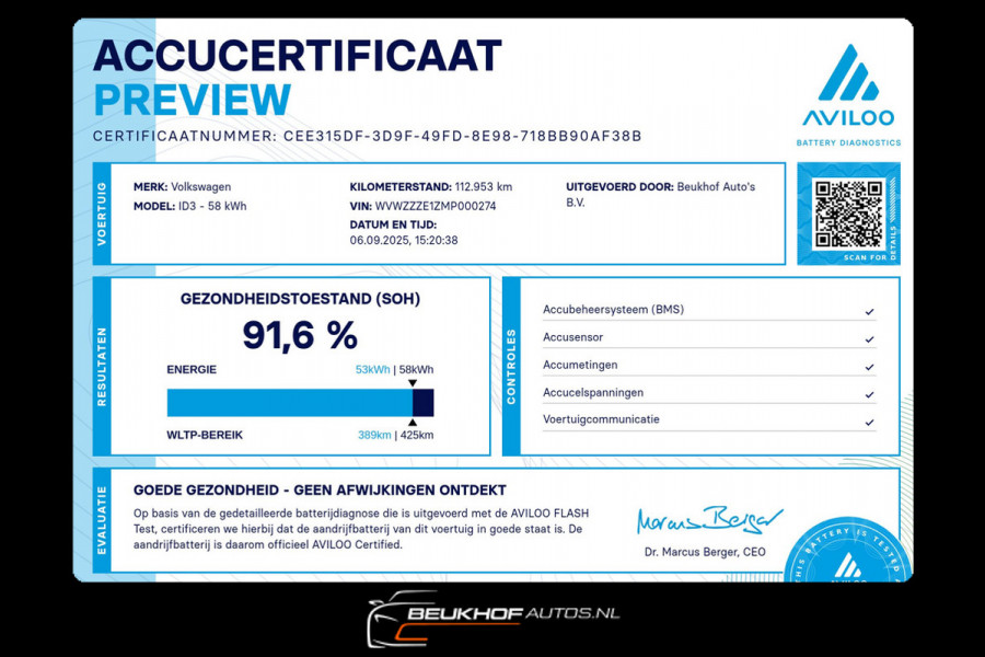 Volkswagen ID.3 First Plus 58 kWh Carplay Navi Cam Soh 91.6%