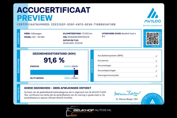 Volkswagen ID.3 First Plus 58 kWh Carplay Navi Cam Soh 91.6%