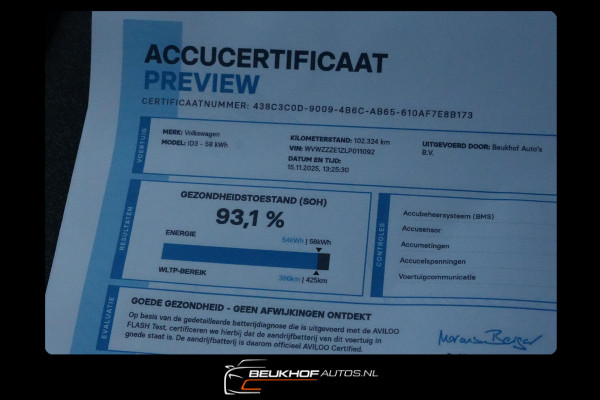 Volkswagen ID.3 First Max 58 kWh Soh 93% Panorama Headup Cam