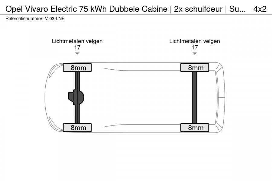 Opel Vivaro Electric 75 kWh Dubbele Cabine | 2x schuifdeur | Surround View NAV Pakket | Winterpakket | Exterieur pakket | Comfort Pakket  | Betimmering | LM velgen | RVS sidebars | Full Eco LED verlichting | rijklaarprijs