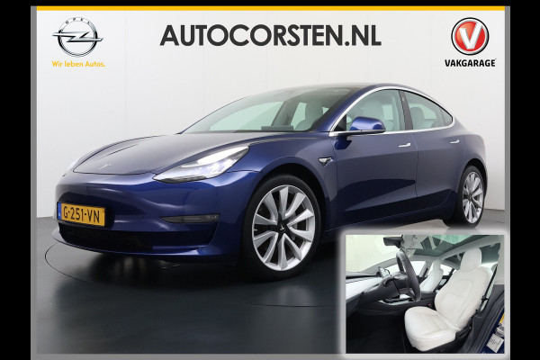 Tesla Model 3 Long Range AWD 75kWh SOH 88% 463PK Lmv 19" Ivoor Premium Audio AutoPilot Panoramadak Camera's Leer Adaptive-Cruise-Control+Stop& 4WD Stoel en achterbank verwarming Elektr.Stoelen+Memory+Easy-Entry WiFi Origineel Nederlandse Auto Garantie op Accu/Motor tot 20-12-2027/192.000km
