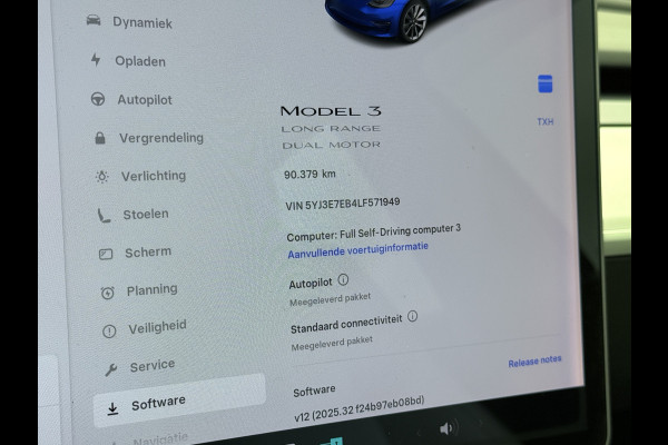 Tesla Model 3 Long Range AWD 75kWh SOH 88% 463PK Lmv 19" Ivoor Premium Audio AutoPilot Panoramadak Camera's Leer Adaptive-Cruise-Control+Stop& 4WD Stoel en achterbank verwarming Elektr.Stoelen+Memory+Easy-Entry WiFi Origineel Nederlandse Auto Garantie op Accu/Motor tot 20-12-2027/192.000km