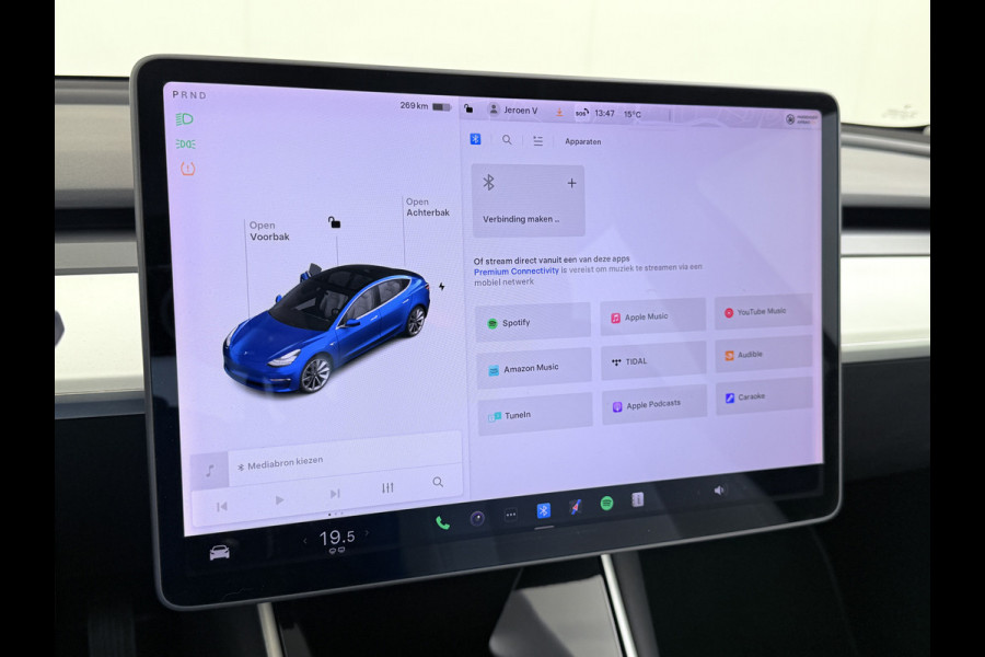 Tesla Model 3 Long Range AWD 75kWh SOH 88% 463PK Lmv 19" Ivoor Premium Audio AutoPilot Panoramadak Camera's Leer Adaptive-Cruise-Control+Stop& 4WD Stoel en achterbank verwarming Elektr.Stoelen+Memory+Easy-Entry WiFi Origineel Nederlandse Auto Garantie op Accu/Motor tot 20-12-2027/192.000km