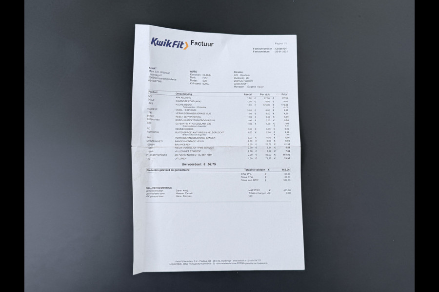 Fiat 500 81PK Turbo Pano-dak Navi Ecc Cruise Control Lounge Lmv Led Business Pack Navigatie Pack Pack Style Isofix EURO6 Volledig Onderhouden, laatste beurt bij 94238km ! Origineel Nederlandse Auto Nieuwprijs €20.140 Super Efficiente Twin Air Turbo Motor