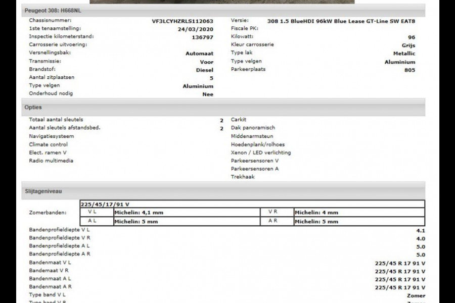 Peugeot 308 SW 1.5 HDi 131PK Automaat GT-Line / Panoramadak / Trekhaak / Xenon / Airco-ecc /  1/2 Leder / Apk 03-2026