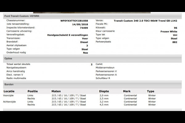 Ford Transit Custom 340 2.0 TDCI Euro6 131PK H2 Trend 3Pers  *ideaal voor Camper* / Navigatie / Pdc./ Airco / Driver assist / Stoelverwarming  / Apk nieuw
